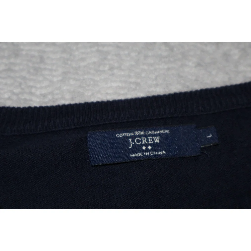 J Crew Sweater Mens Large Navy Blue V-Neck Cotton Cashmere Blend 17736 FA14